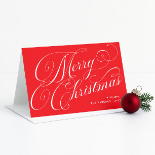 Merry Christmas   Red with Elegant Calligraphy Holiday Card