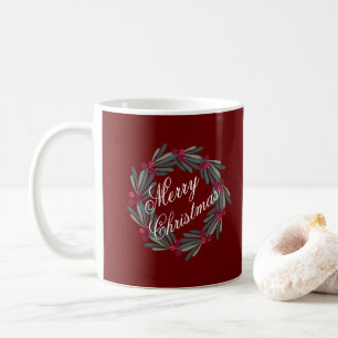 Merry Christmas Red Wreath Pretty Coffee Mug