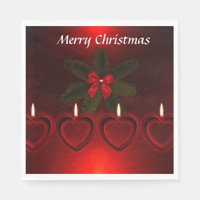 Merry Christmas Red Wreath Ribbon Napkin (Front)