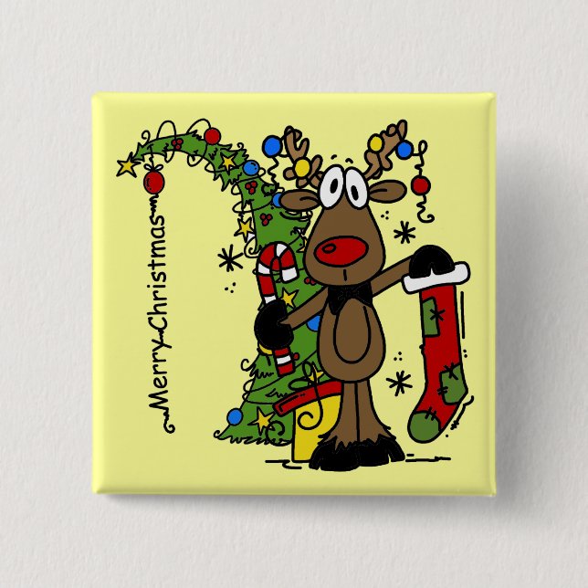 Merry Christmas Reindeer 15 Cm Square Badge (Front)