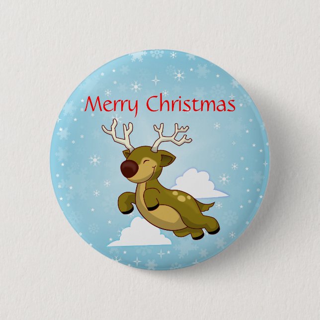 Merry Christmas Reindeer 6 Cm Round Badge (Front)
