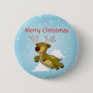 Merry Christmas Reindeer 6 Cm Round Badge