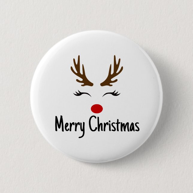 Merry Christmas Reindeer 6 Cm Round Badge (Front)