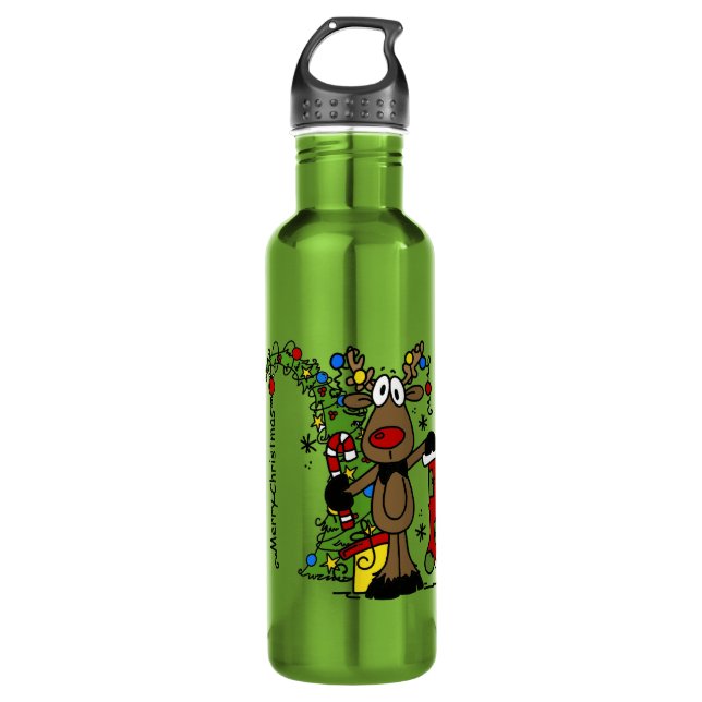Merry Christmas Reindeer 710 Ml Water Bottle (Front)