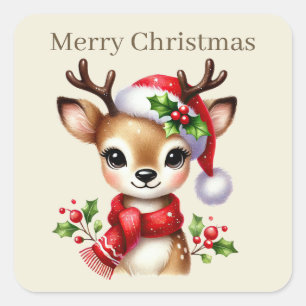 Merry Christmas reindeer add text  Square Sticker