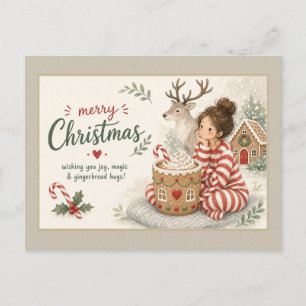Merry Christmas Reindeer and Cocoa Hugs Postcard