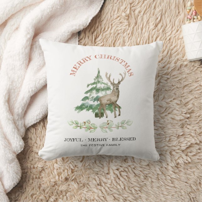 Merry Christmas Reindeer and Family Name Cushion (Blanket)