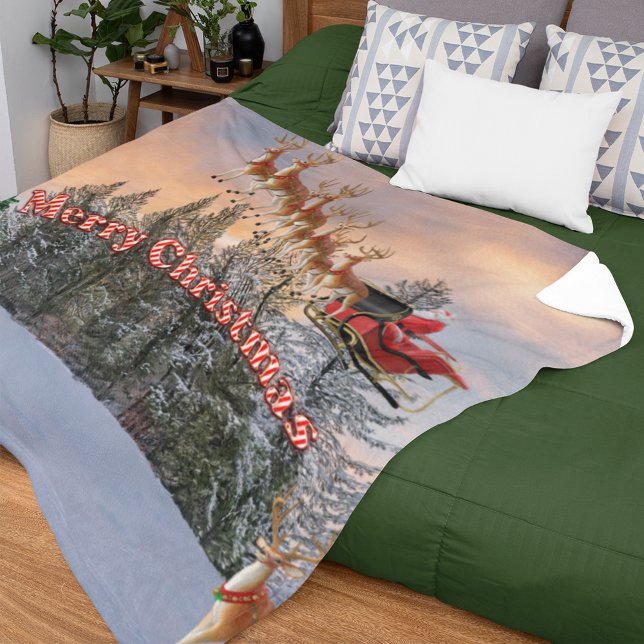 Merry Christmas Reindeer and Santa Fleece Blanket (Creator Uploaded)