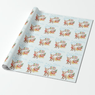 Merry Christmas Reindeer and Santa Sleigh Wrapping Paper