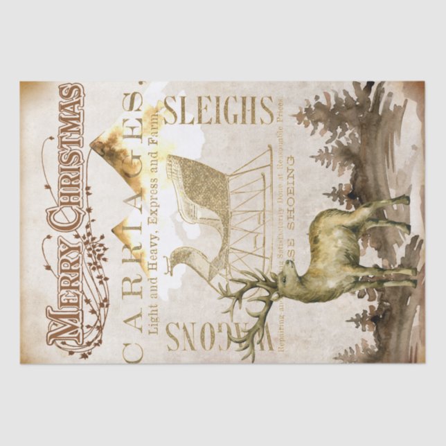 Merry Christmas Reindeer and Sleigh Decoupage Tiss Tissue Paper (Front)