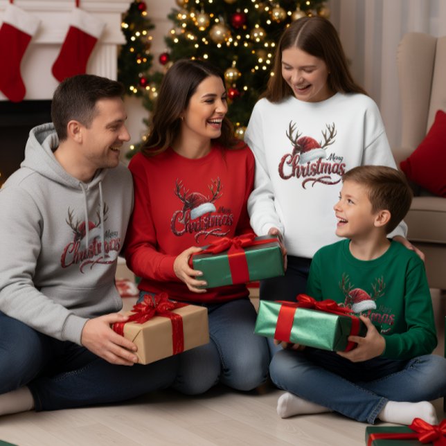 Merry Christmas Reindeer Antlers & Santa Hat T-Shi T-Shirt (Creator Uploaded)