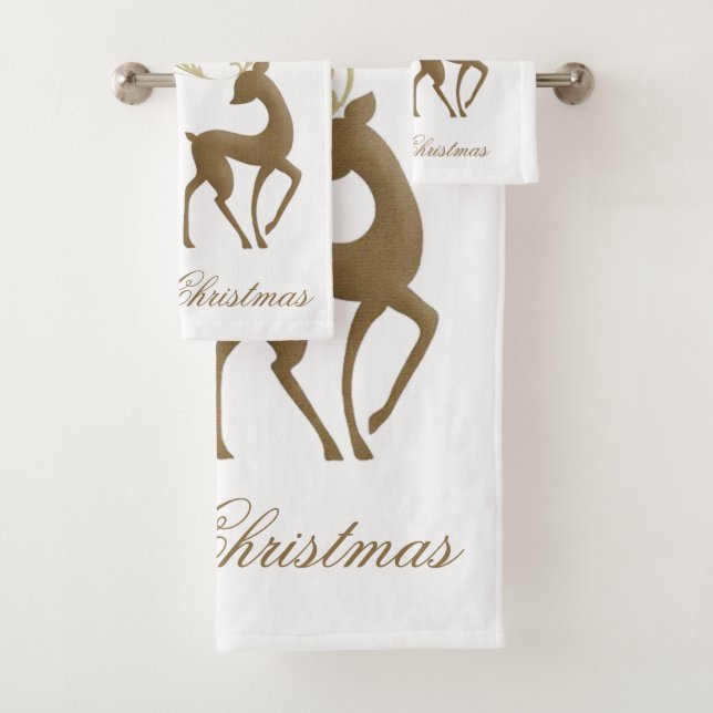 Merry Christmas Reindeer Bath Towel Set (Insitu)