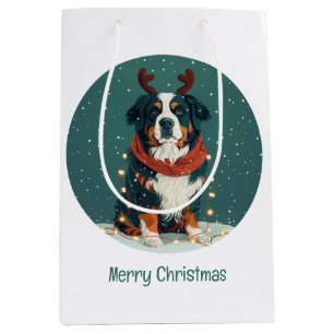 Merry Christmas Reindeer Bernese Mountain Dog Medium Gift Bag