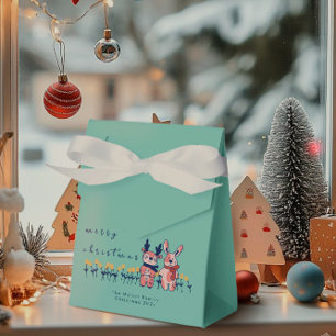 Merry Christmas – Reindeer & Bunny on Teal Favour Box