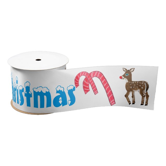 Merry Christmas Reindeer Candy Canes 3 INCH Satin Ribbon (Spool)