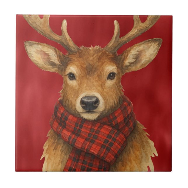 Merry Christmas Reindeer Ceramic Tile (Front)
