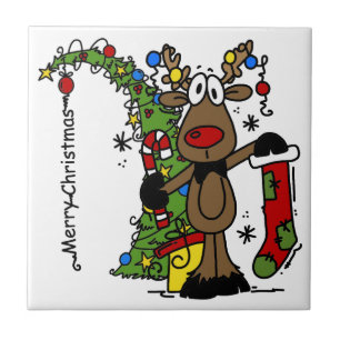 Merry Christmas Reindeer Ceramic Tile