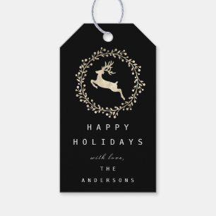 Merry Christmas Reindeer Champaigne Gold Black Gift Tags