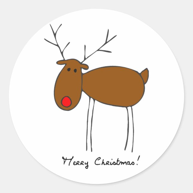 Merry Christmas Reindeer Classic Round Sticker (Front)