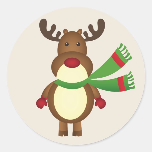 Merry Christmas Reindeer Classic Round Sticker (Front)