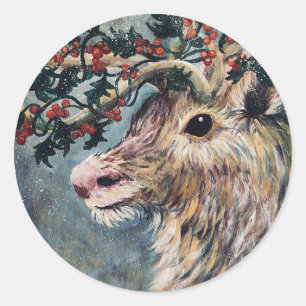 Merry Christmas Reindeer Classic Round Sticker
