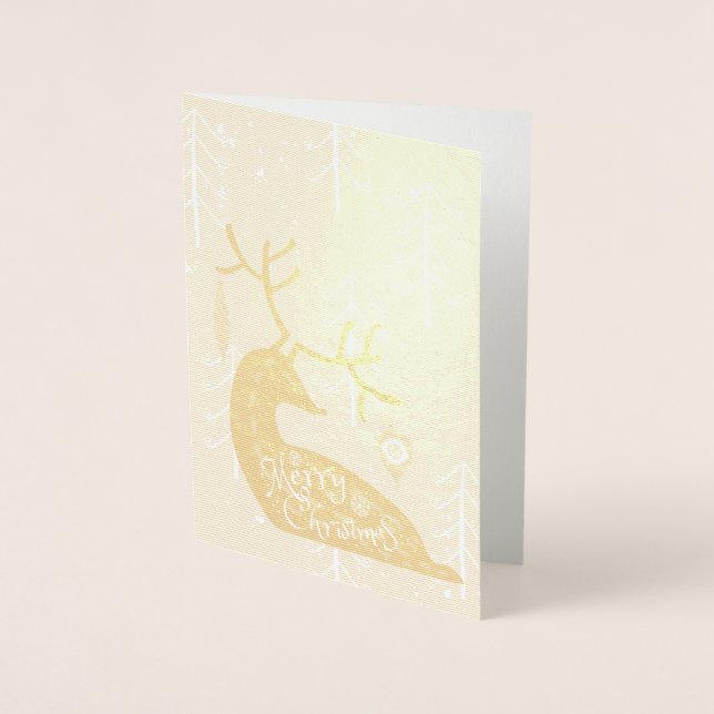Merry Christmas Reindeer Cosy Foil Card (Front)