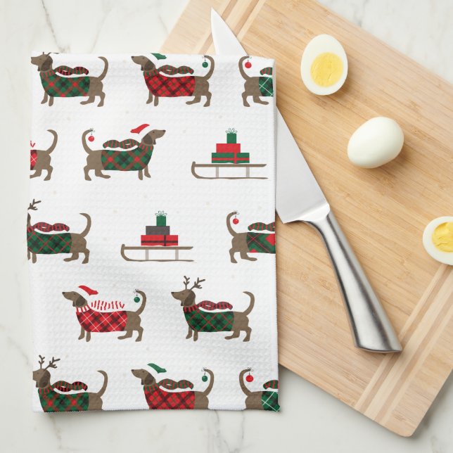 Merry Christmas Reindeer Dachshund Kitchen Towel (Quarter Fold)