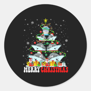 Merry Christmas Reindeer Elf Santa Cruise Ships Xm Classic Round Sticker