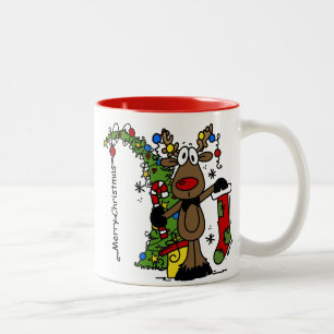Merry Christmas Reindeer Festive Two-Tone Coffee Mug