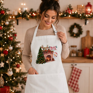 Merry Christmas Reindeer Fireplace Apron