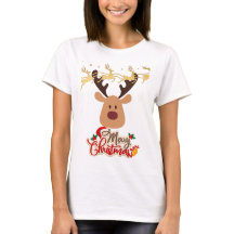 Merry Christmas Reindeer Fun Red Gold Typography