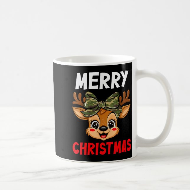 Merry Christmas Reindeer Girls Kids Camo Bow Pajam Coffee Mug (Right)