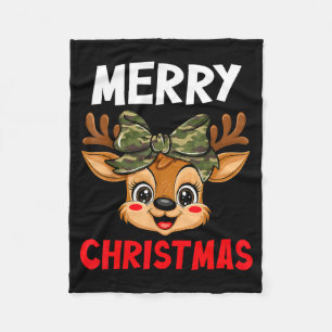Merry Christmas Reindeer Girls Kids Camo Bow Pajam Fleece Blanket