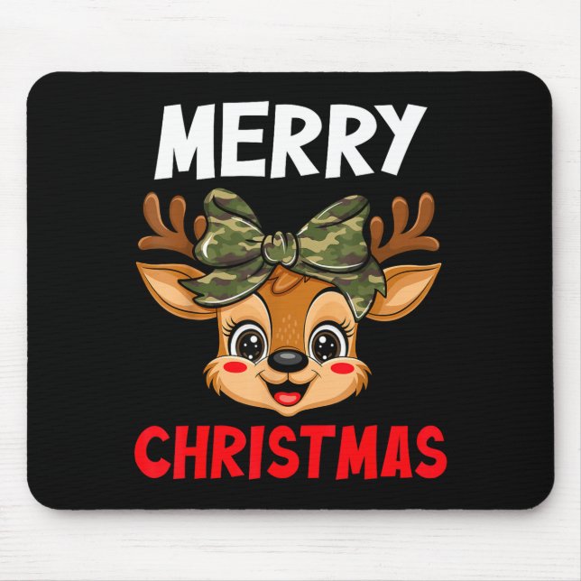 Merry Christmas Reindeer Girls Kids Camo Bow Pajam Mouse Pad (Front)