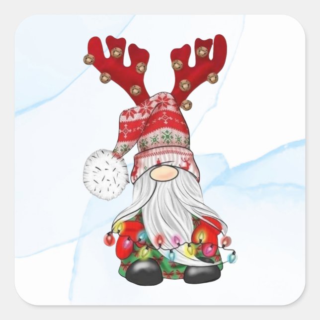 Merry Christmas Reindeer Gnome Square Sticker (Front)
