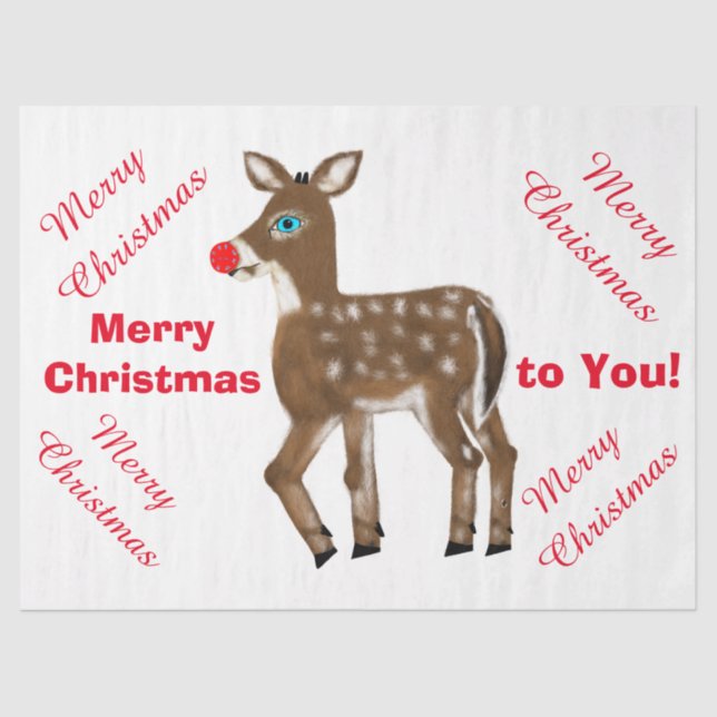 Merry Christmas Reindeer Greeting Tissue Paper (Front)