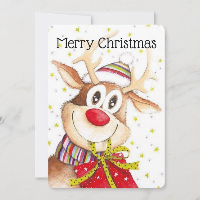 Merry Christmas Reindeer Holiday Card (Front)