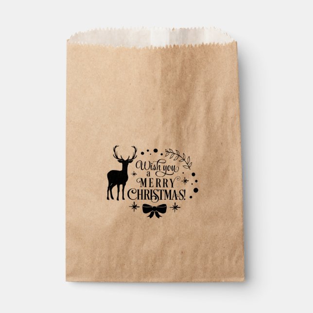 MERRY CHRISTMAS Reindeer Holiday Favour Treat Bag (Front)