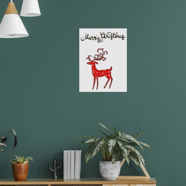 Merry Christmas Reindeer Holiday T-Shirt Tote Bag Poster (Living Room 1)