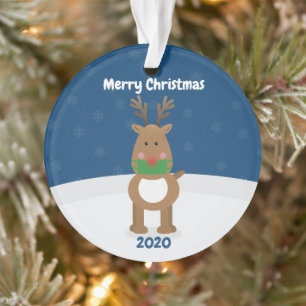 Merry Christmas Reindeer in Covid Face Mask Custom Ornament
