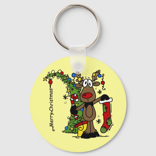 Merry Christmas Reindeer Key Ring (Front)