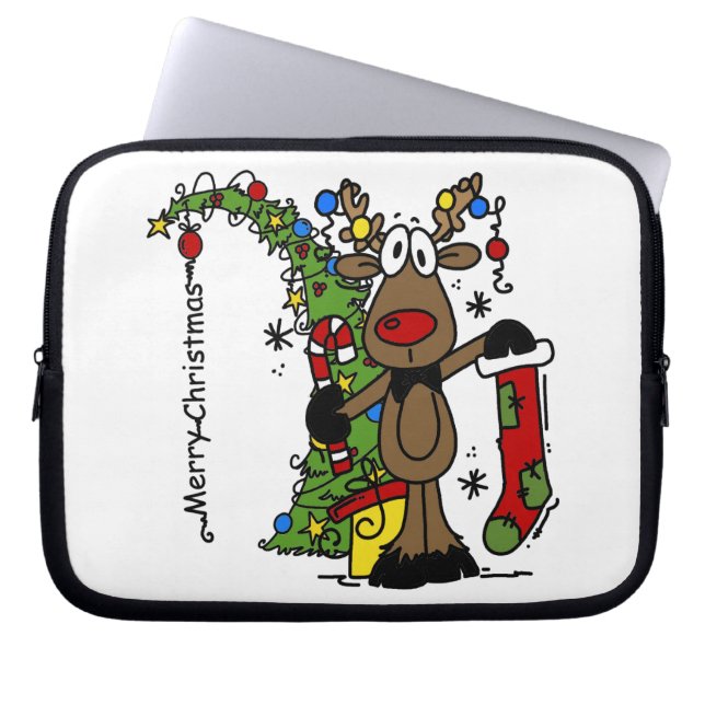 Merry Christmas Reindeer Laptop Sleeve (Front)
