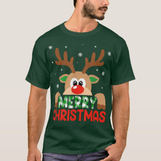 Merry Christmas Reindeer Leopard Buffalo Red Plaid T-Shirt
