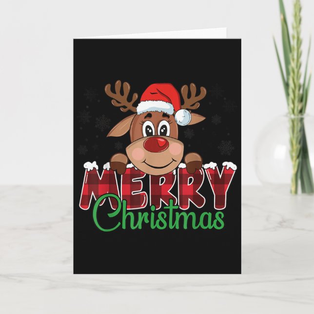Merry Christmas Reindeer Men Women Family Matching Card (Front)