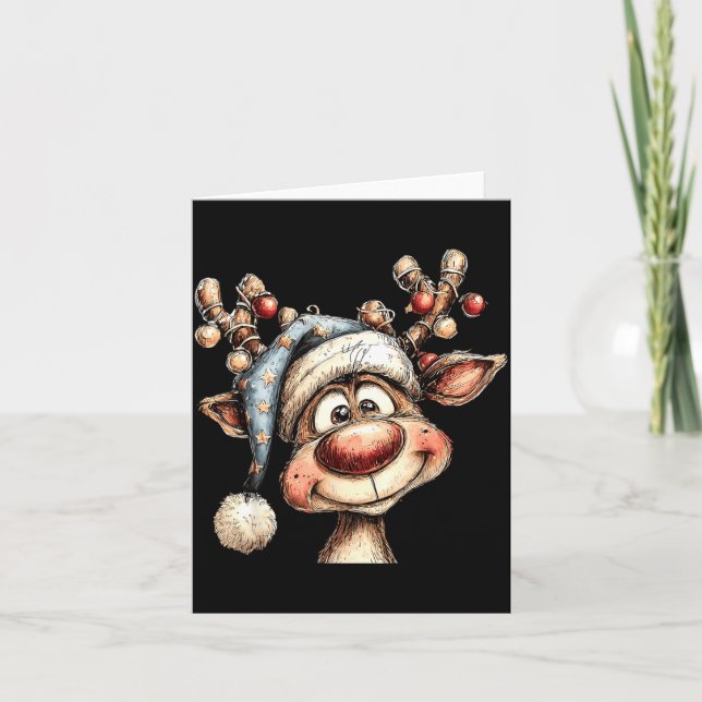 Merry Christmas Reindeer Men Women Family Matching Card (Front)