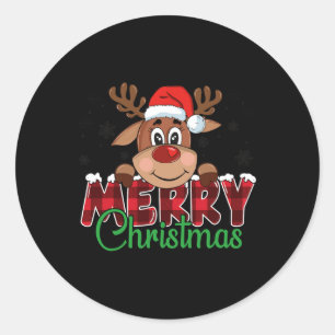 Merry Christmas Reindeer Men Women Family Matching Classic Round Sticker