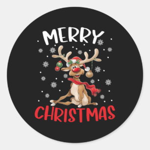 Merry Christmas Reindeer Men Women Family Matching Classic Round Sticker