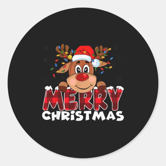 Merry Christmas Reindeer Men Women Family Matching Classic Round Sticker (Front)