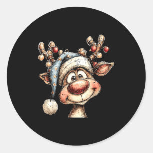 Merry Christmas Reindeer Men Women Family Matching Classic Round Sticker