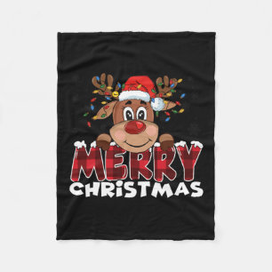 Merry Christmas Reindeer Men Women Family Matching Fleece Blanket